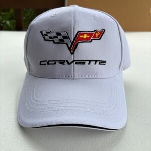 Corvette C6 Logo Embroidered White Baseball Hat Adjustable Strap Mens Cap